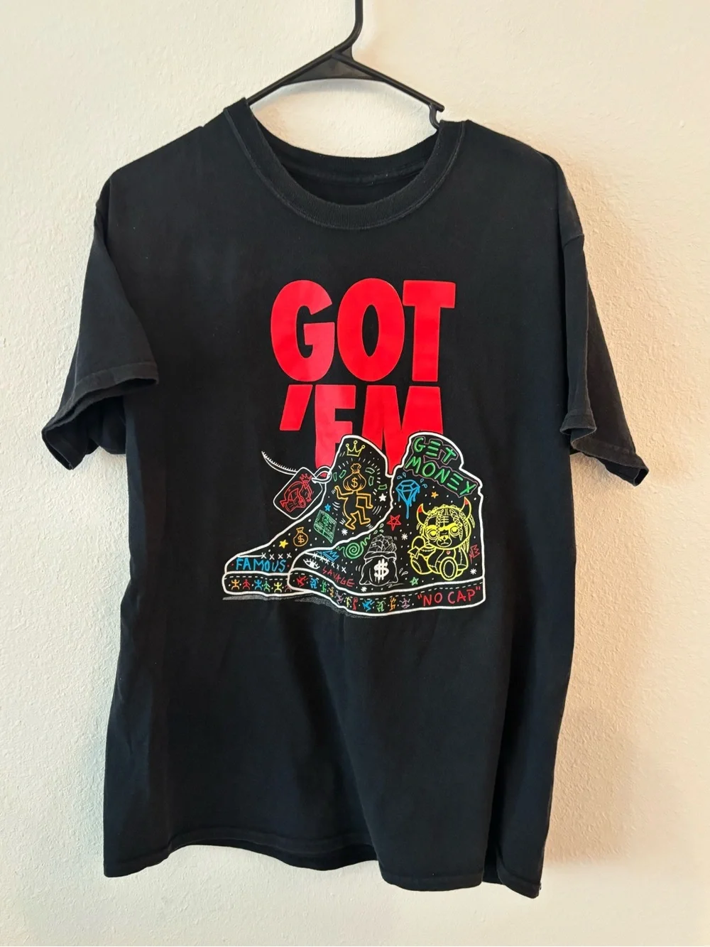Vintage 3Forty Black 'Got 'Em' Graphic Tee with Red Accent Mens L